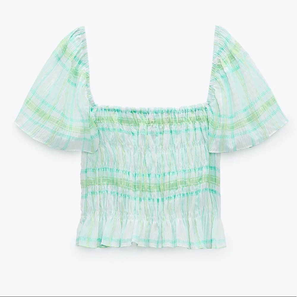 ZARA PRINTED TOP WITH ELASTIC DETAIL - Picture 4 of 5
